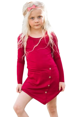Red Little Girl Long Sleeve Button Tunic