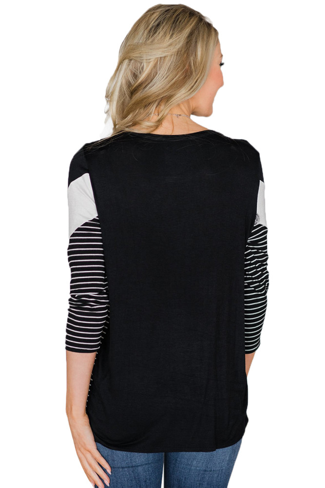 Black White Striped and Chevron Colorblock Top