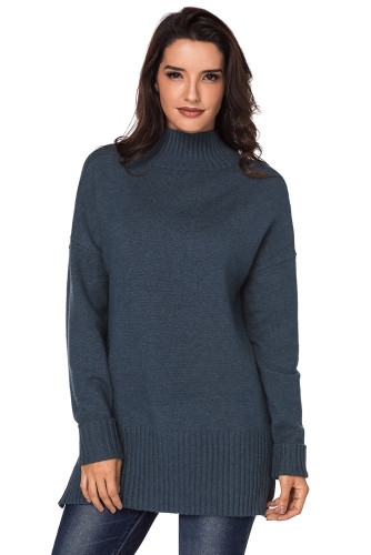 Indigo Turn-up Sleeve Turtle Neck Sweater