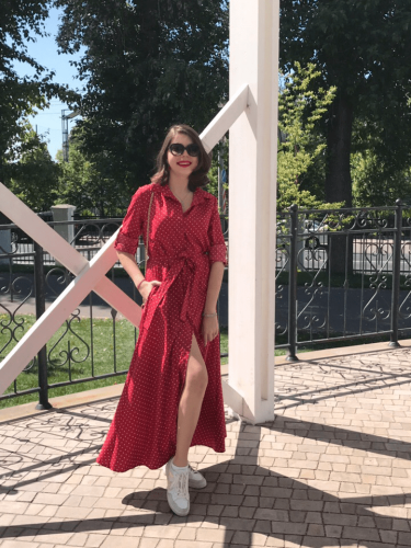Red Polka Dot Button Down Maxi Shirt Dress