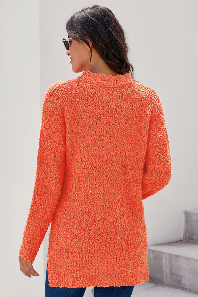 Orange Cozy Fall Popcorn Pullover Sweater