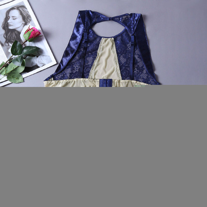 Blue Sheer Lace Mesh Cutout 2pcs Lingerie Set