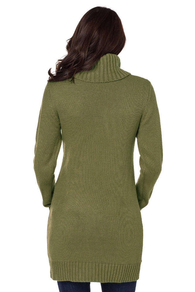 Olive Cowl Neck Cable Knit Sweater Dress