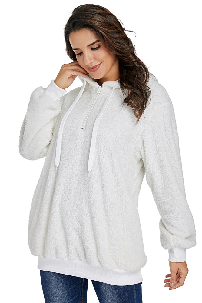White Warm Furry Pullover Hoodie