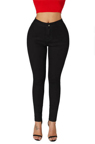 Black High Waist Skinny Jeans with Round Pockets