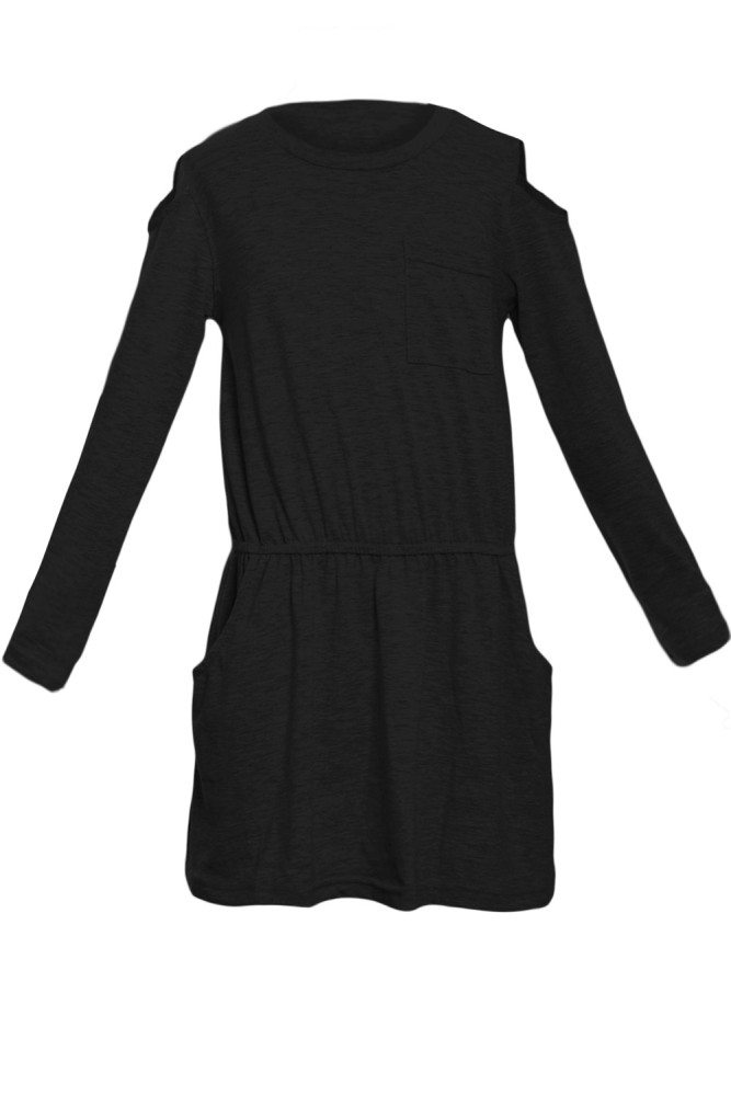Black Girl's Long Sleeve Cold Shoulder Dress