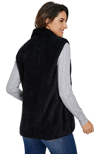 Black Furry High Neck Vest Jacket