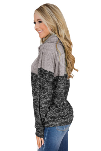Gray Charcoal Color Block Cowl Neck Sweatshirt