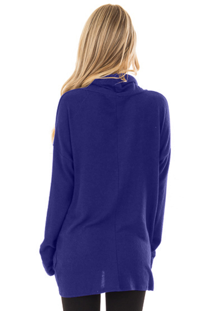 Royal Blue Knot Hem Detail Cowl Neck Top