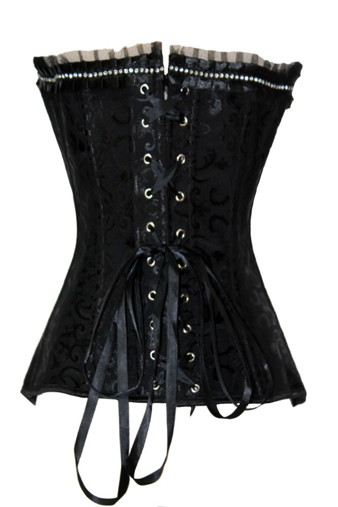 Rhinestone Embellishment Brocade Corset Black