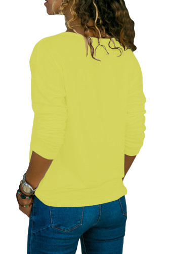 Yellow Long Sleeve V Neck Casual Top