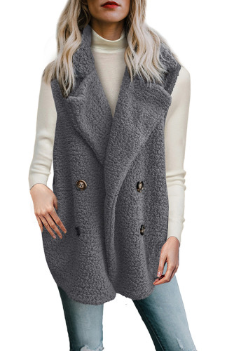 Button Detail Gray Lambswool Vest Jacket