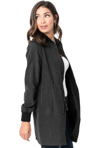 Black Drawstring Waist Lightweight Outcoat