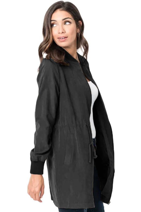 Black Drawstring Waist Lightweight Outcoat