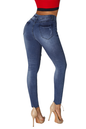 Blue Ripped Skinny Stretch Jeans