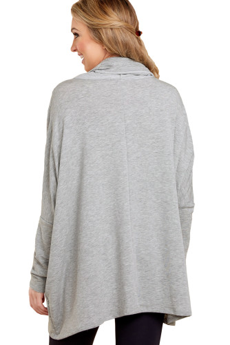 Grey Stylish Cowl Neck Long Sleeve Oversize Top