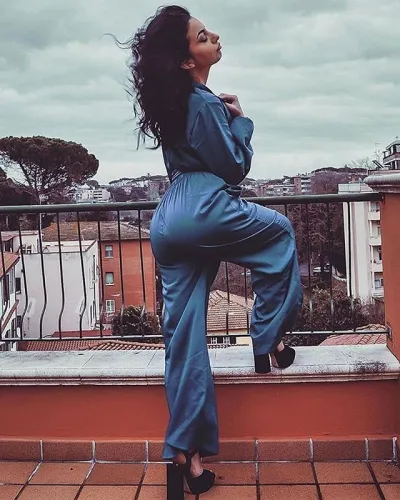 Indigo Lantern Sleeve Belted Wide Leg Jumpsuit