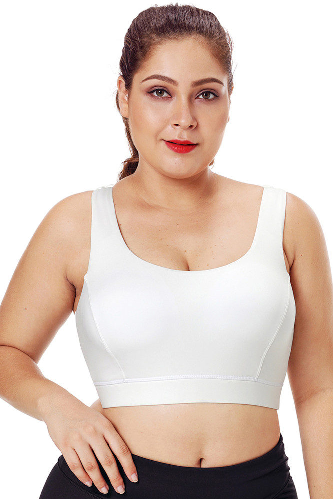 White Plus Size Racerback U-shaped Neck Sport Bra