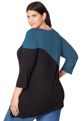 Teal Black Asymmetric Color Block Plus Size Top