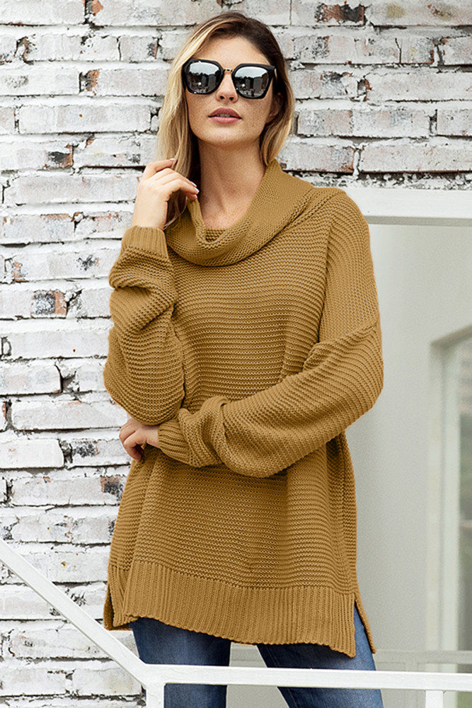 Khaki Cozy Long Sleeves Turtleneck Sweater