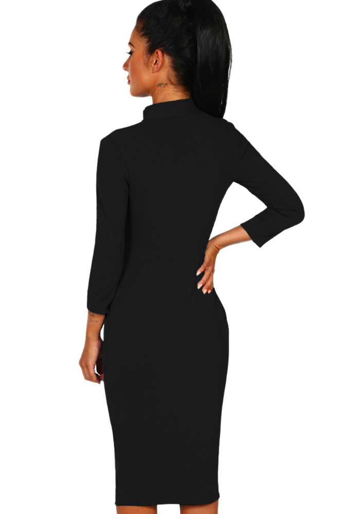 Black Pussy Bow Tie Vintage Midi Dress