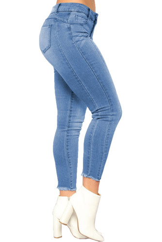 Light Blue Wash Triple Seam Detail Ankle Jeans