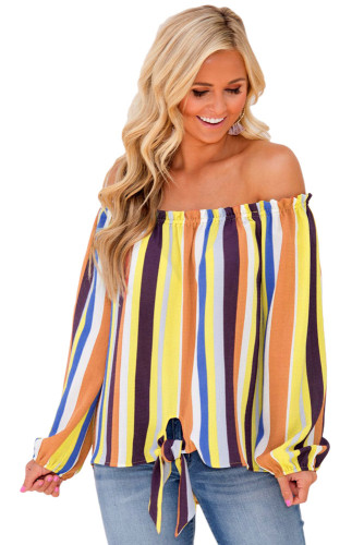 Yellow Multicolor Striped Off Shoulder Blouse