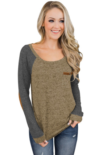 Marble Brown Elbow Patch Long Sleeve Top