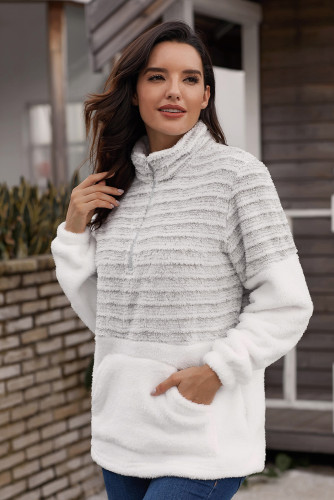 Gray Fuzzy Striped Furry Sweatshirt