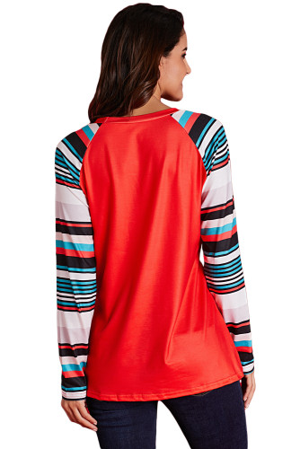 Red Letter Print Striped Long Sleeve T-shirt