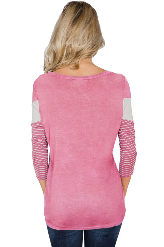 Blush White Striped and Chevron Colorblock Top