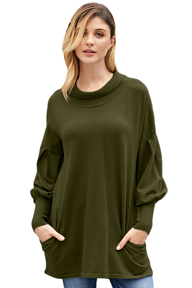 Army Green Slope Side Snuggles Tunic Sweater