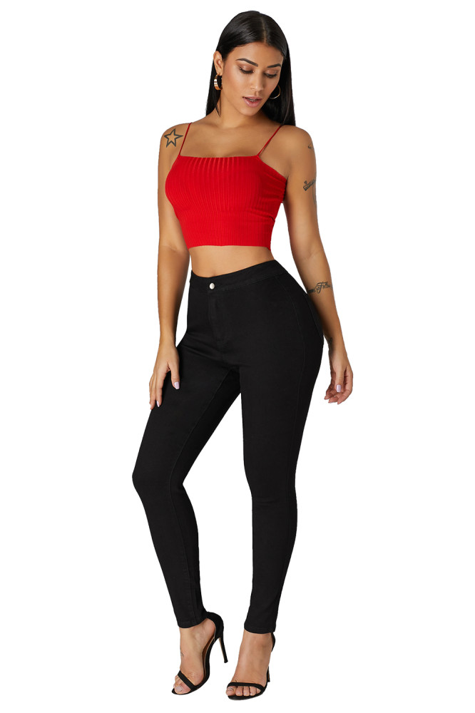 Black High Waist Skinny Jeans with Round Pockets