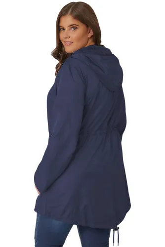 Navy Plus Size Pocket Parka Jacket