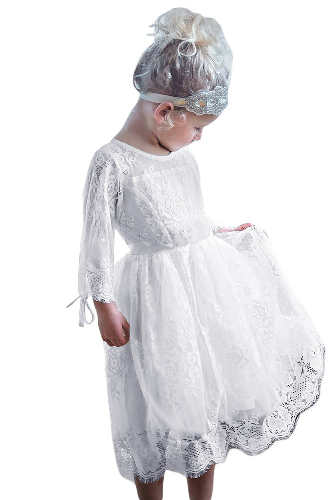White Flower Girls Lace Dress