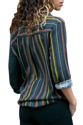 Yellow Accent Colorblock Long Sleeve One Pocket Shirt