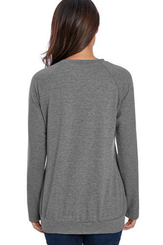 Gold Zip Detail Marled Pullover Sweatshirt