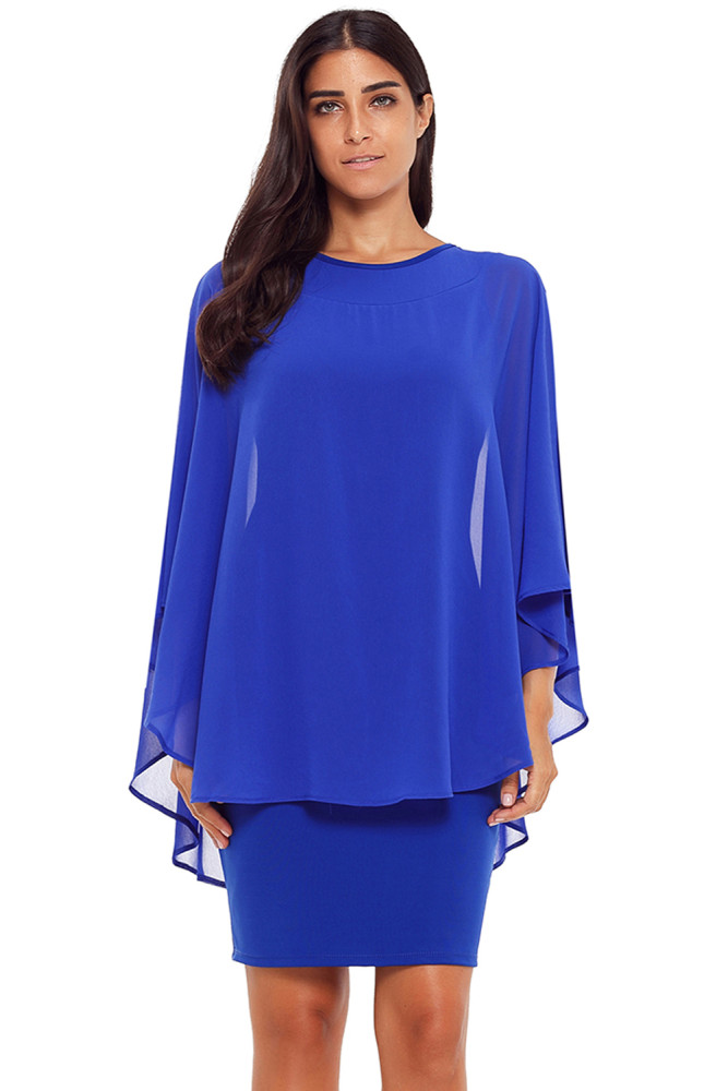 Blue Slinky Sexy Gauze Cape Mini Dress