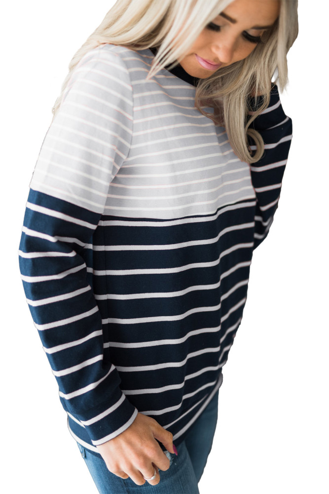 Gray Stripes Accent Color Blocked Sweatshirt