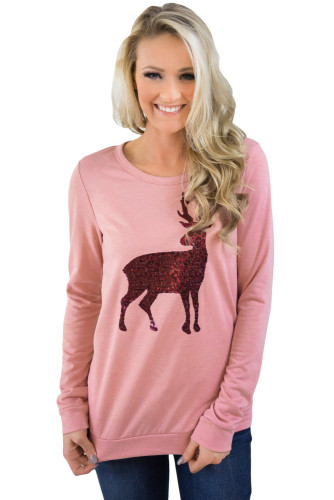 Pink Reindeer Sequined Christmas Sweatshirt