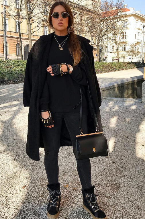 Black Oversize Furry Long Coat
