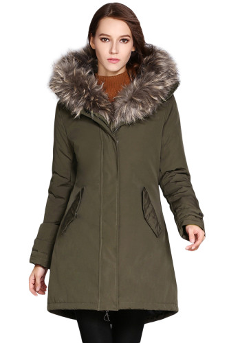 Fur Trim Hooded Army Green Parka Storm Coat