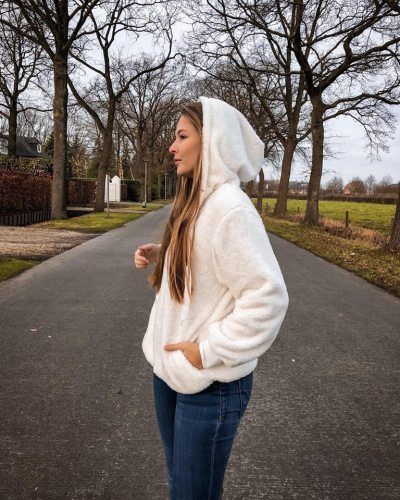 White Warm Furry Pullover Hoodie