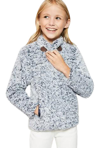 Blue Long Sleeve Fleece Pullover Sweater for Girls
