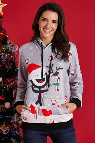 Gray Christmas Pullover Funky Pattern Hoodie