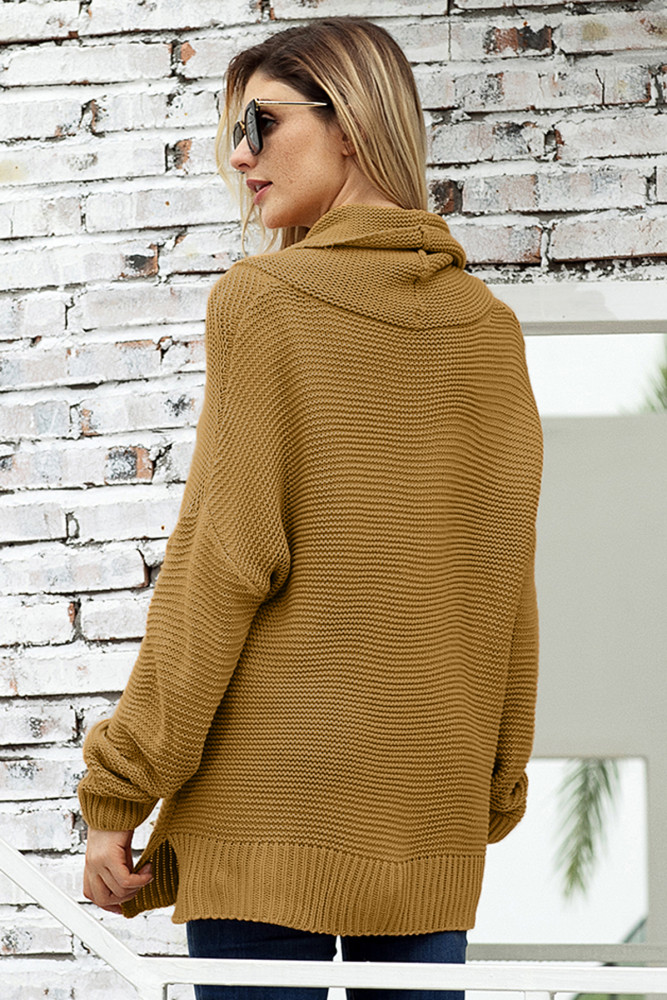 Khaki Cozy Long Sleeves Turtleneck Sweater