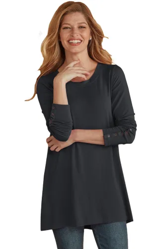 Black Classic Long Sleeve Blouse with Buttoned Cuffs