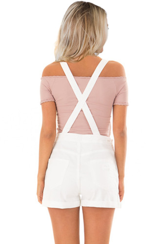 White Denim Stretch Cotton Short Overalls