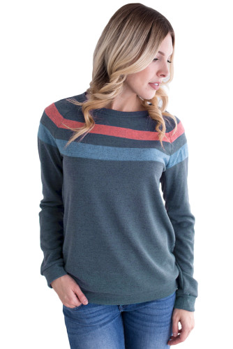 Bicolor Striped Atop Navy Casual Sweatshirt