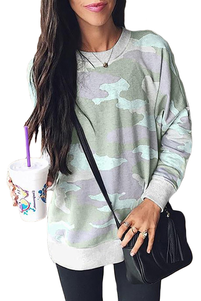 Green Digital Camo Print Sweatshirt
